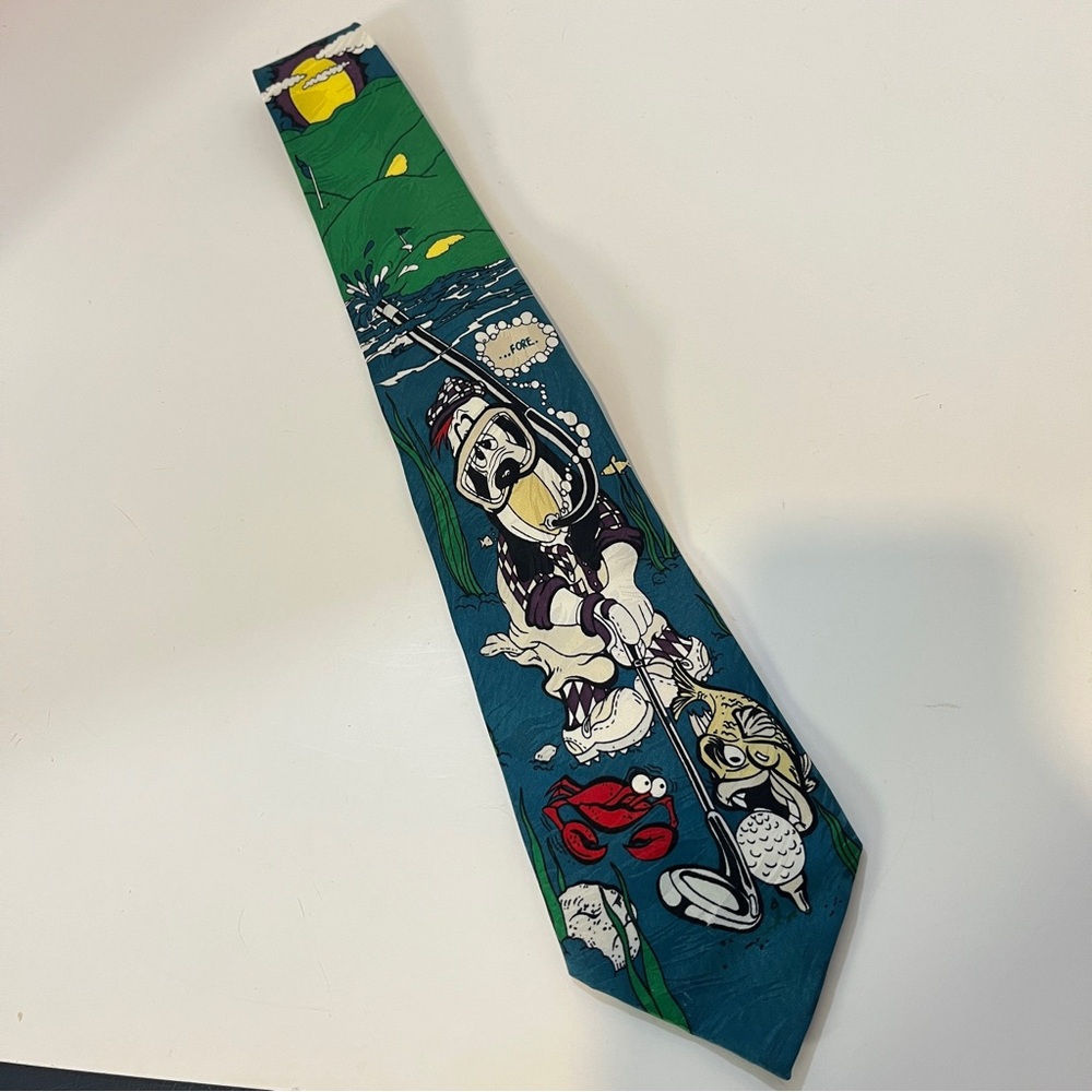 Vintage 1994 Droopy Dog Necktie 100% Silk Tie Golf Fore Cartoon Corner Turner